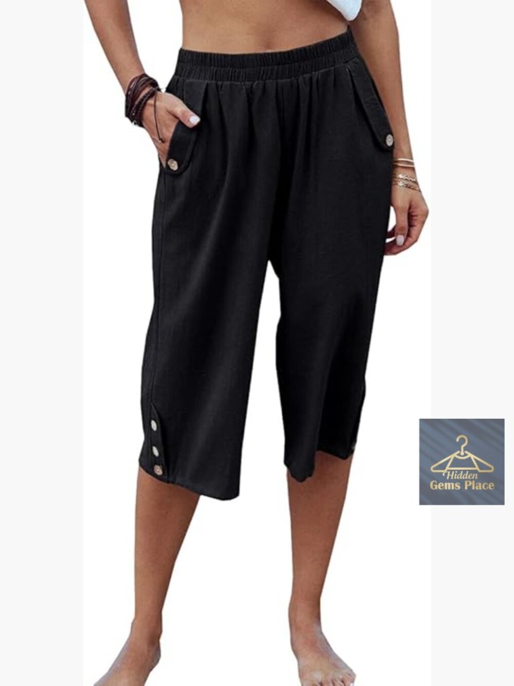 Womens Capri Harem Pants Loose Fit 3/4 Length with Pockets Casual Yoga Trousers